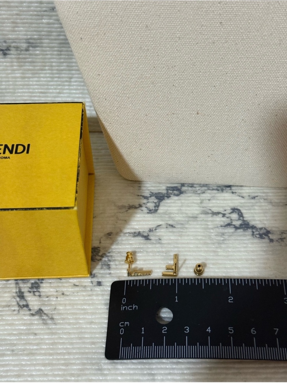 Fendi Crystal First “F” Logo Gold Tone Stud Earrings - Picture 10 of 10